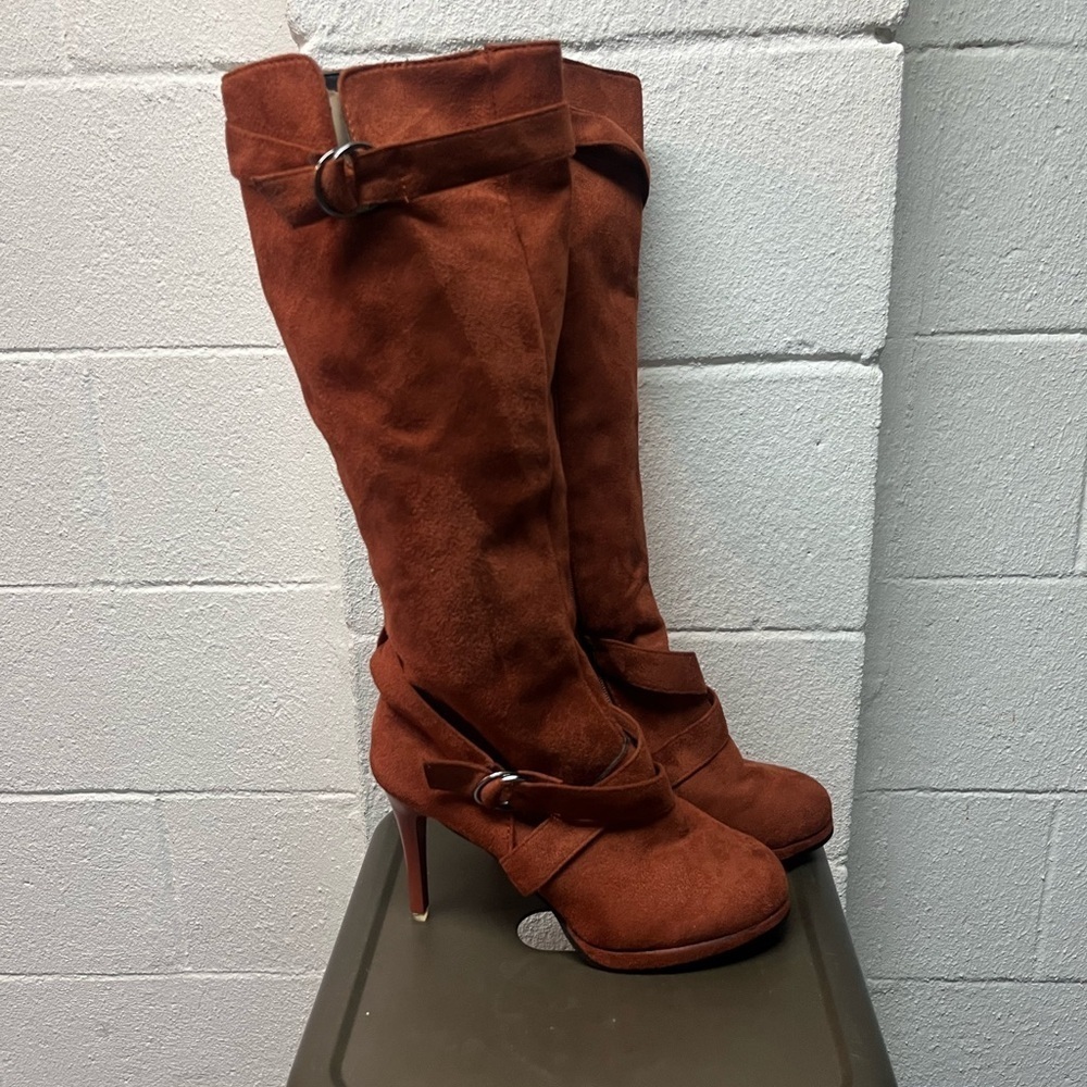 Women High Heel Boots Winter Fashion Buckle Strap Zipper Knee High Boots Size 41